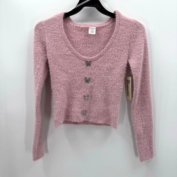 NWT No Boundaries Rhinestone Butterfly Cardigan Sweater in Size M - Picture 1 of 4
